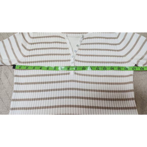 CJ Banks Brown and Beige Knit Sweater with Henley Neckline with 3/4 Sleeves W SM - Picture 4 of 8
